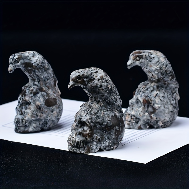 Flame Stone Bird Skull Crystal Statue Collectible Home Decor